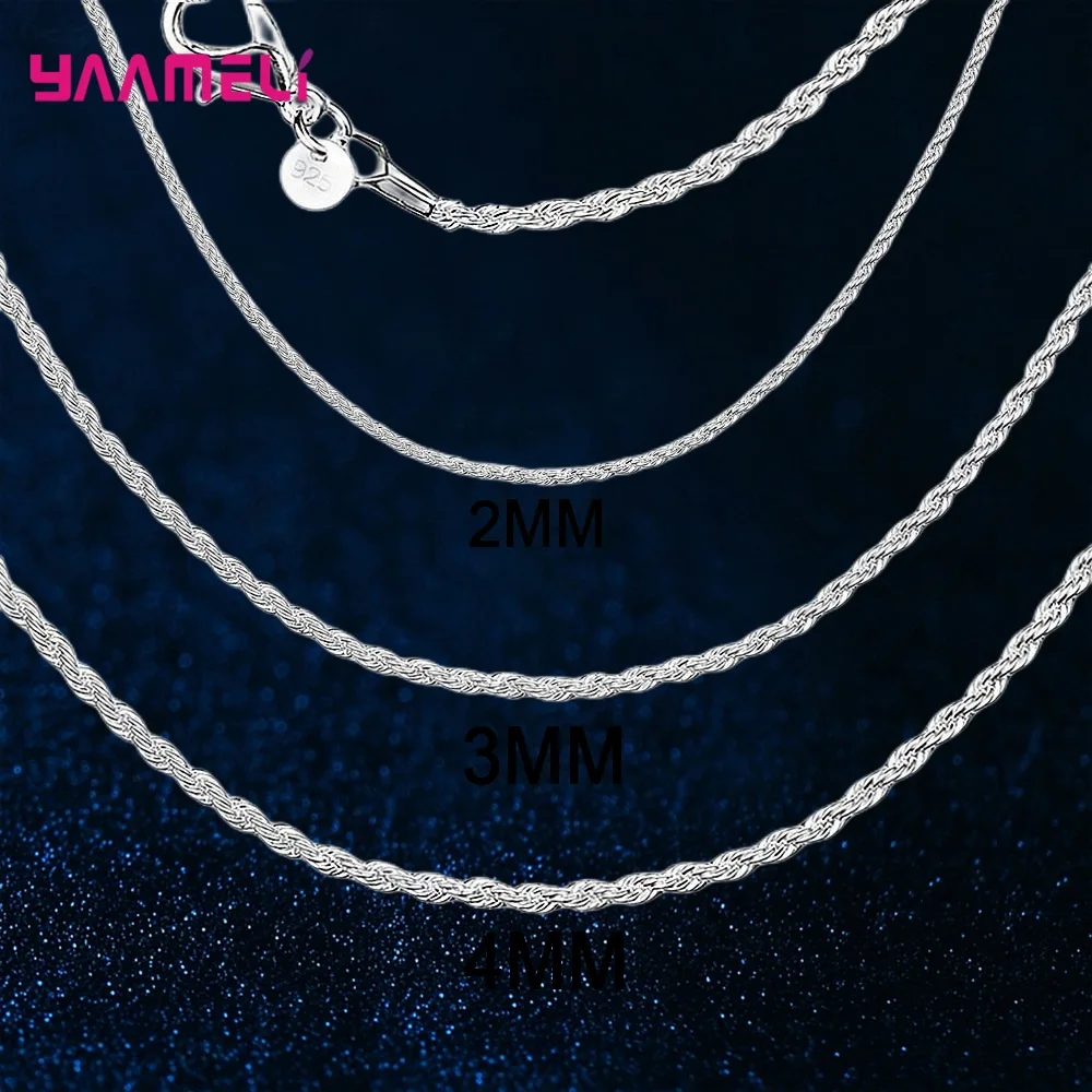 

Top Sale Real Pure 925 Sterling Silver Necklace Jewelry Chain for Men Women 2MM 3MM 4MM Width Twisted Rope with Lobster Clasps