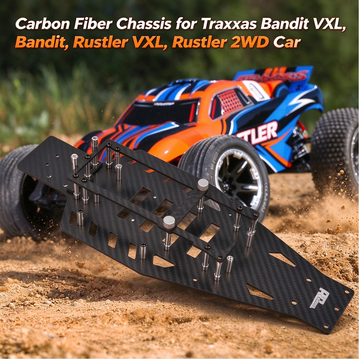 Carbon Fiber Chassis Kit for Traxxas Bandit VXL, Bandit, Rustler VXL, Rustler 2WD Car Upgrade Parts Lightweight Chassis Frame