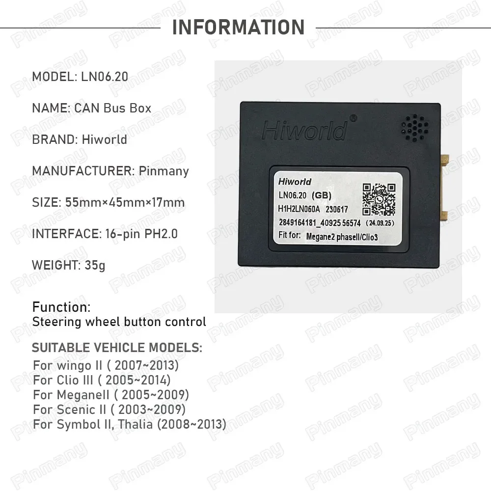 

Автомобильный головной блок Android CANBus адаптер Hiworld CAN Bus декодер LN06 для Renault Twingo2 Clio3 Megane2 Scenic2 Symbol2 Thalia