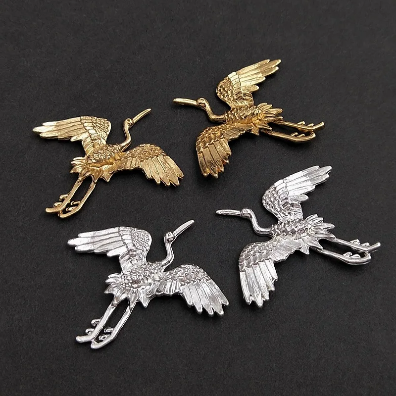 Ancient Wedding Jewelry Accessory Auspicious Crane 10pcs Wholesale Gold Silver Plated Metal Ornaments for Decor Accessories