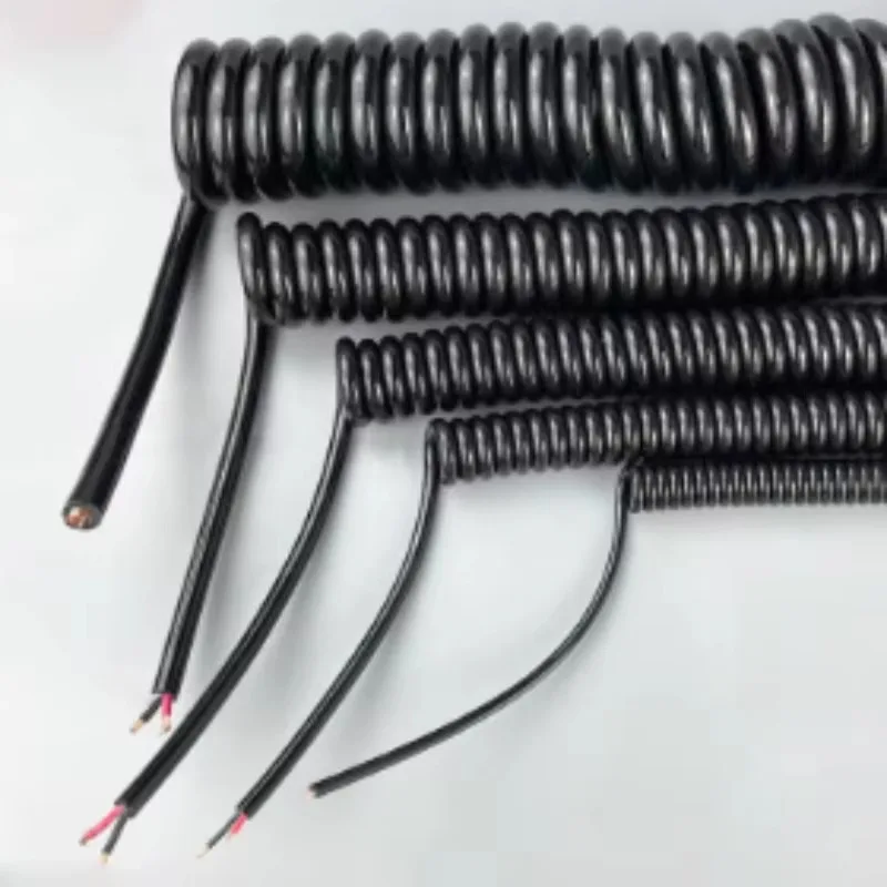 2-Core Spring Telescopic Power Cable,Spiral Expandable Wire,14/17/20/24AWG,2.5/5/7.5m Length,Black Power Cord