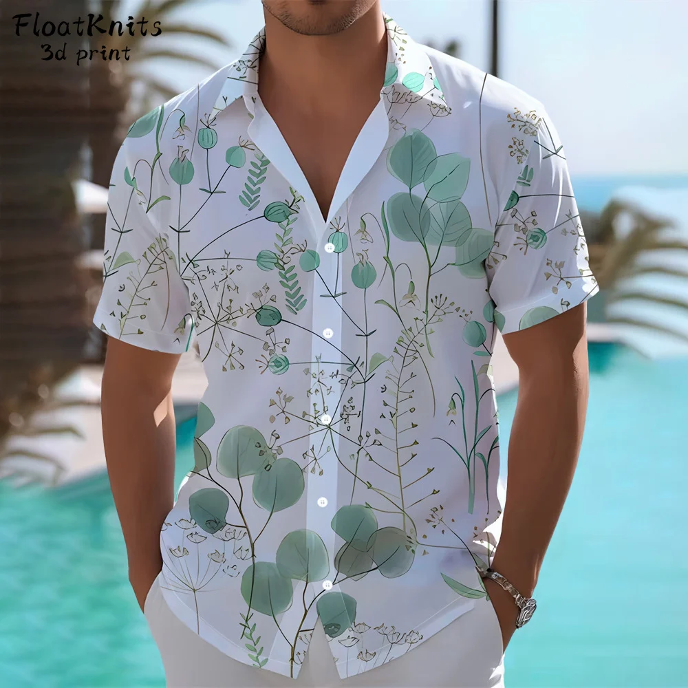 

Summer New Hawaiian Shirts for Man Simple Printed Man Clothing Lapel Hawaiian Shirt New Casual Fashion T Shirts for Man Tops