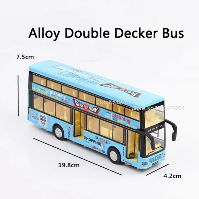 1/36 Toy Car Model Hong Kong Double-decker Bus Diecast Alloy Model Base Plastic Rubber Tire Door Can Opened Vehicle for Boy Gift