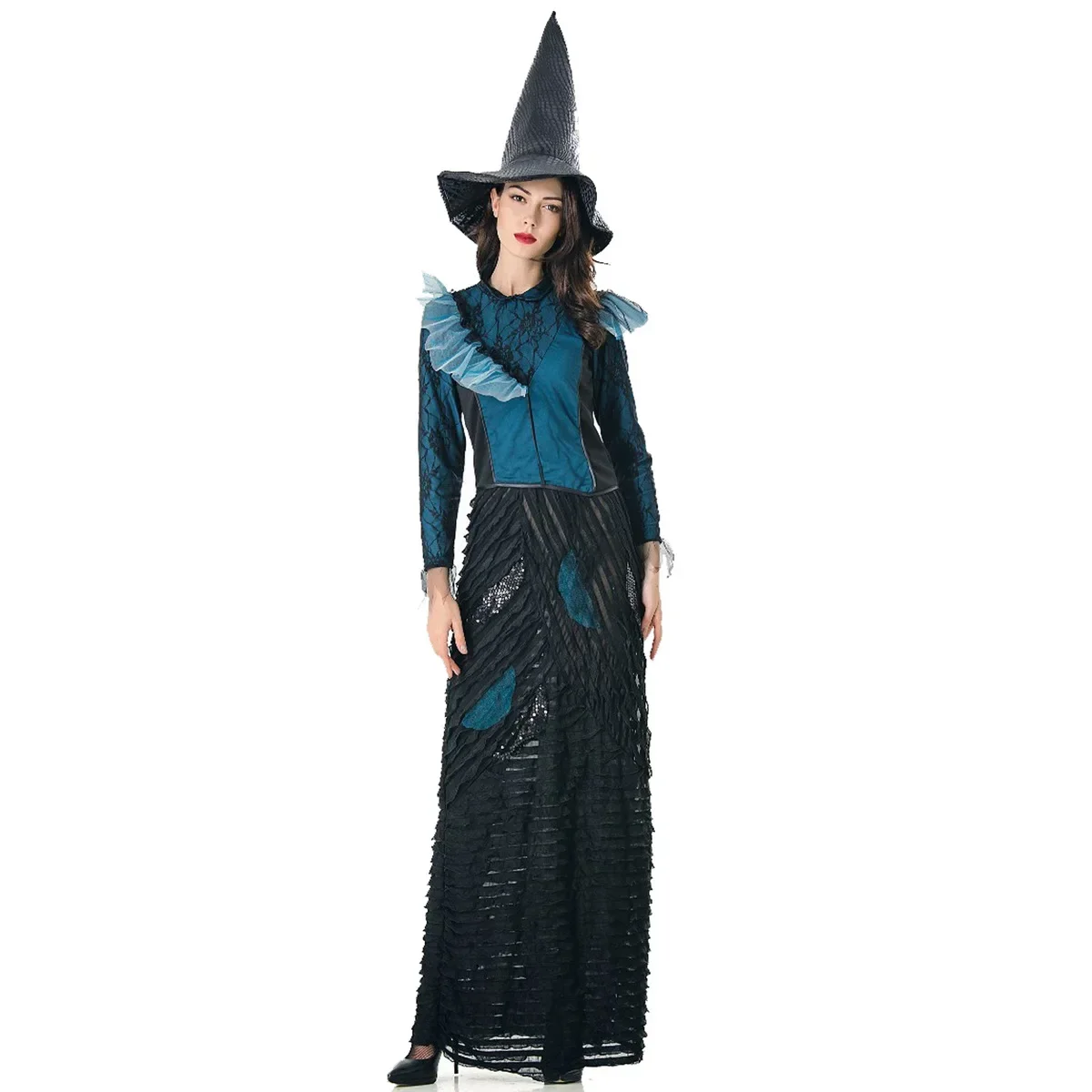 Disfraces de vampiro y bruja de Halloween para mujer, ropa de teatro de actuación de fiesta aterradora para adultos con sombrero, disfraz de cosplay