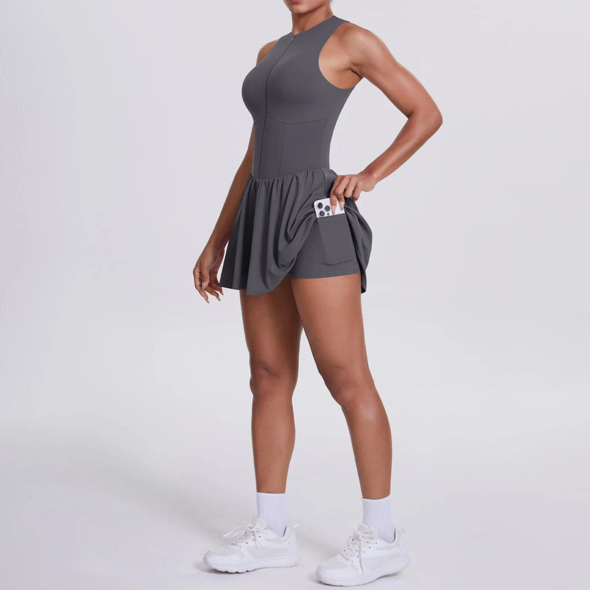 

Yoga Jumpsuit Short Skirt Scrunch One-Piece Suit Sleeveles Workout Bodysuits With Pocket Quick-Dry Nylon Summer Yoga Shorts