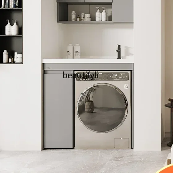 Washing Machine Cabinet Washstand All-in-One Cabinet Combination Balcony Sink with Washboard Slot