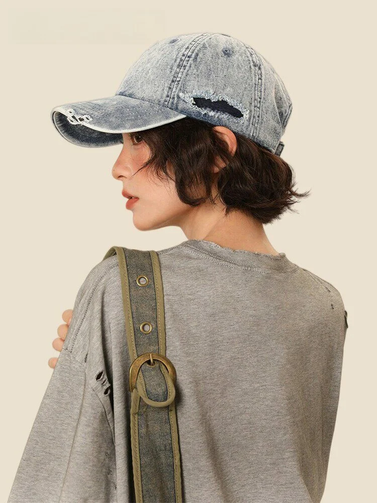 retro-washed-baseball-cap-2026-new-style-unisex-wide-brim-hat-face-slimming-denim-zauo-casual-round-top-polyester-fiber