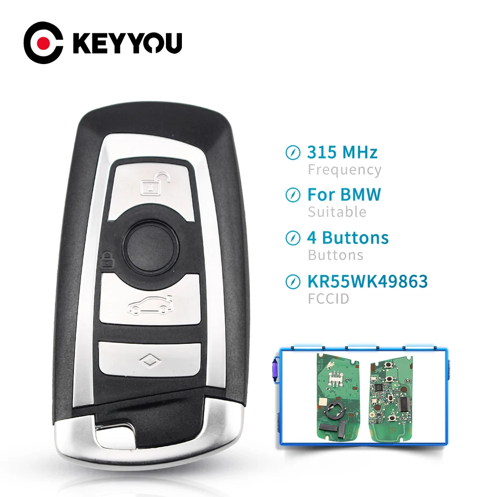 KEYYOU 315/433/868Mhz samochodowa obudowa inteligentnego pilota z kluczykiem samochodowym do BMW 3 5 7 seria 2009-2016 CAS4 F System Keyless Go Fob KR55WK49863