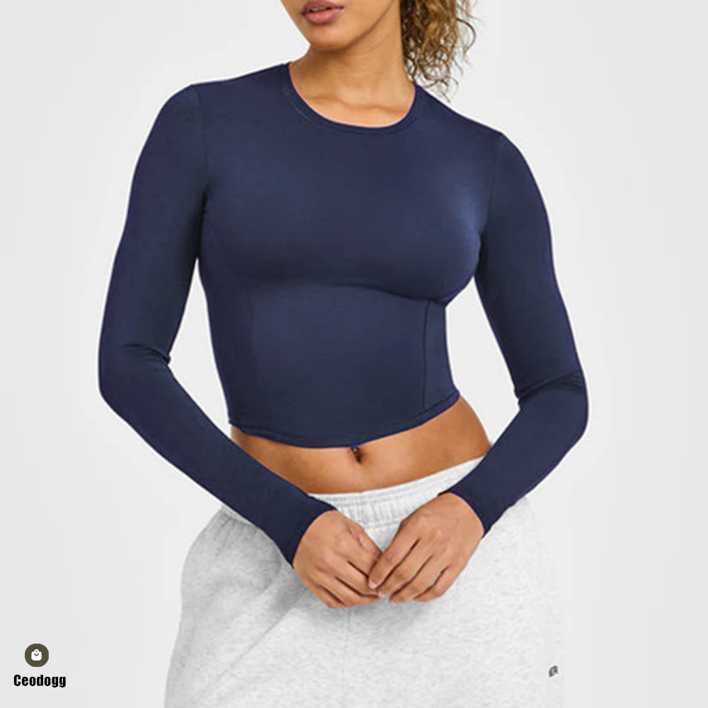 

Women Yoga Shirts Crop Top Long Sleeves Shirts Women Yoga Long Sleeves Sports Fitness Top Push Up Gym Clothes Workout Tops XP01