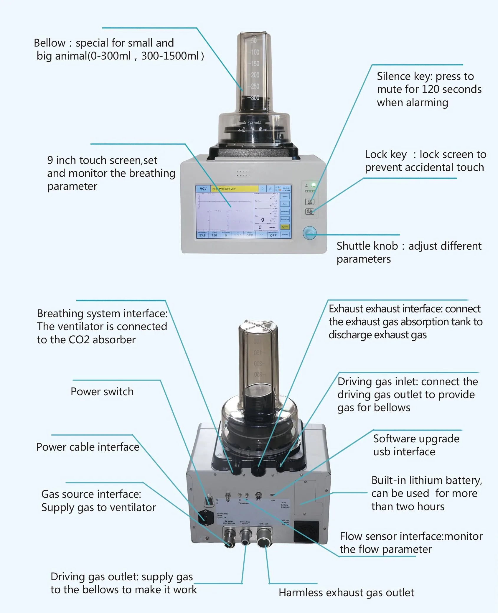 Veterinary Pet Clinic Anesthesia System Portable Vet Anesthesia Ventilators Machine For Animal Care