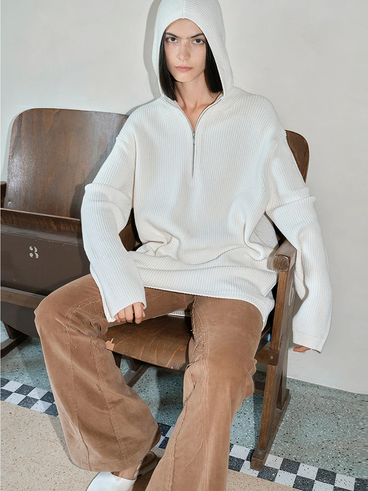 

Женский свитер Fu Zhenen Autumn Entrance Tiet из смесовой шерсти с капюшоном на молнии, универсальный, 30-слойный, из хлопка и шерсти