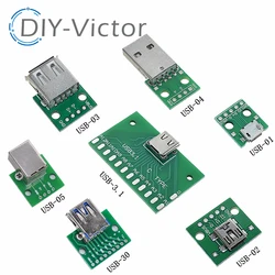 5pcs USB Male Connector / MINI MICRO USB to DIP Adapter female connector 2.54 Connector B Type-C USB2.0 3.0 Female PCB Converter