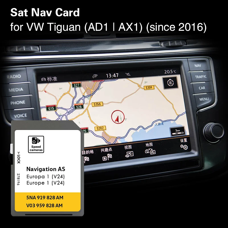 Image of Für VW Tiguan AD1 AX1 ab 2016 Navigationskarte SD 32 GB Speicher-Flash-GPS-Karte Europa