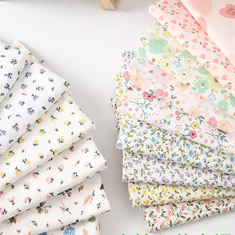 0.5 متر/2 متر النمط الريفي القطن الخالص الصغيرة الأزهار المطبوعة النسيج لخياطة فساتين القماش الزخرفية اليدوية DIY بها بنفسك الملابس الأقمشة