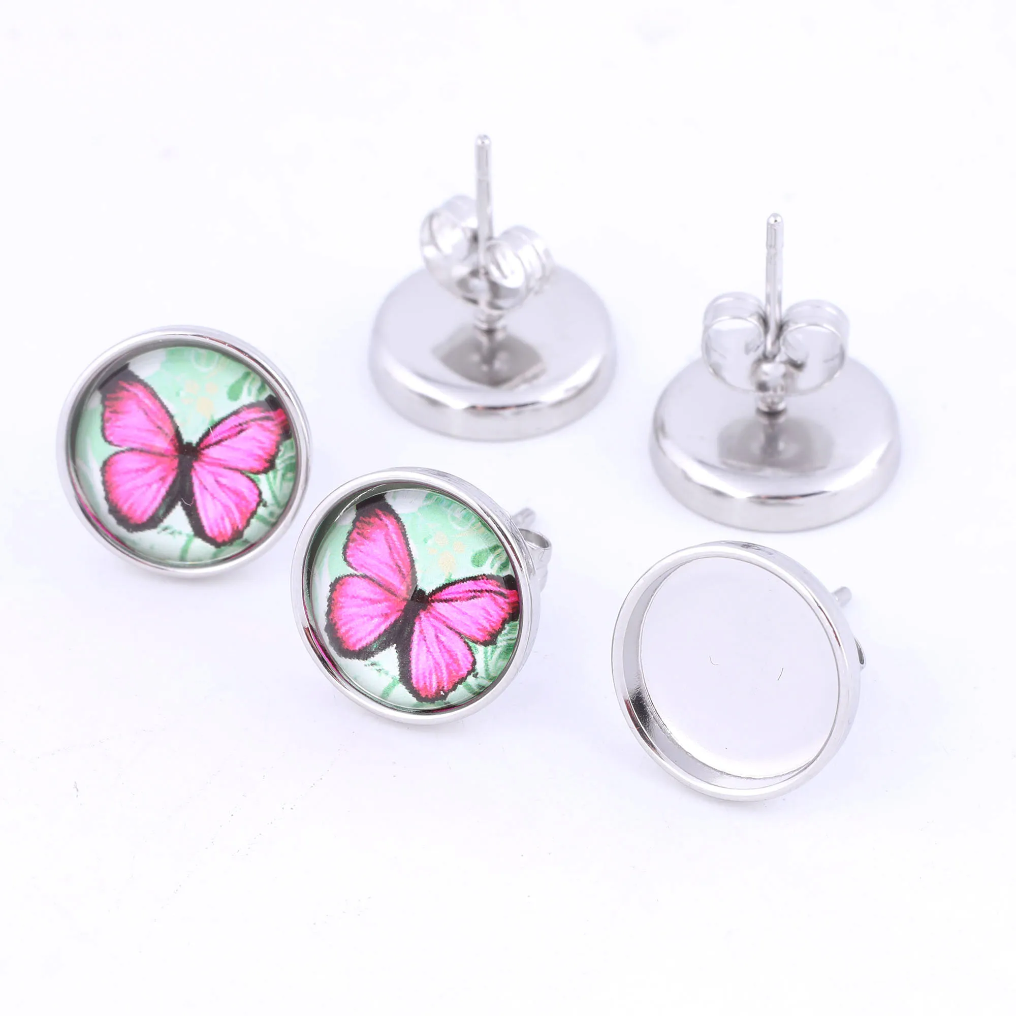 10pcs 10mm Cabochon Earring Base Studs Stainless Steel Earring Bezel Setting Blanks Gold Plated Diy Jewerly Making Supplies