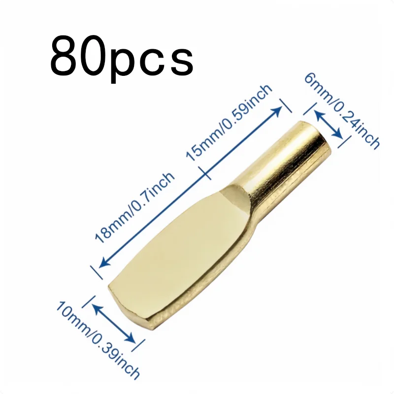 Spoon-Shaped Design 6mm Spoon-Shaped Shelf Supports, 80 pcs, Bookshelf Support, Gold Plated Finish for Wardrobe Layer Pins