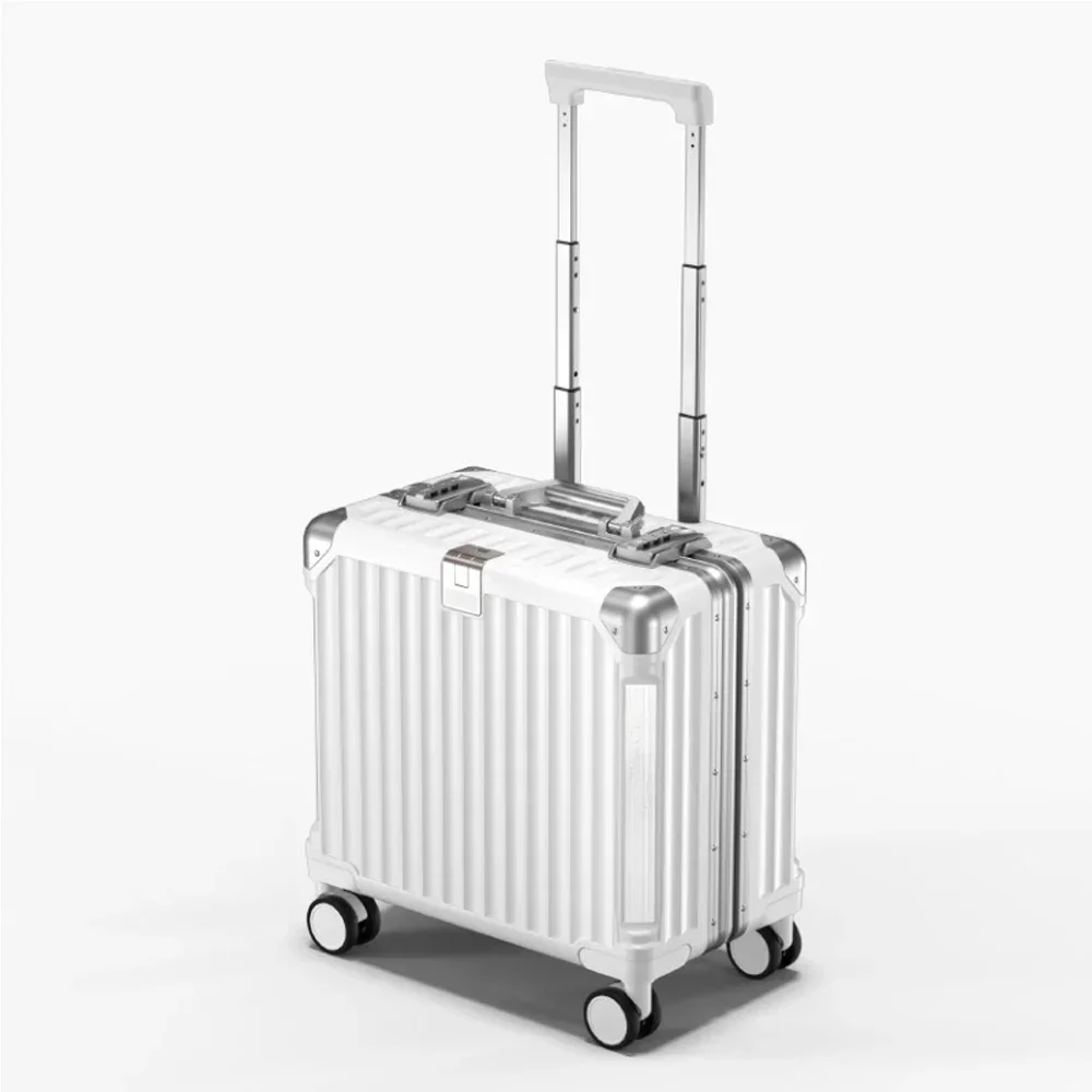 2024 Aluminum Magnesium Alloy Luggage Men/Women Travel Suitcase with Telescopic Pull Rod Spinner Size:43-25-40cm