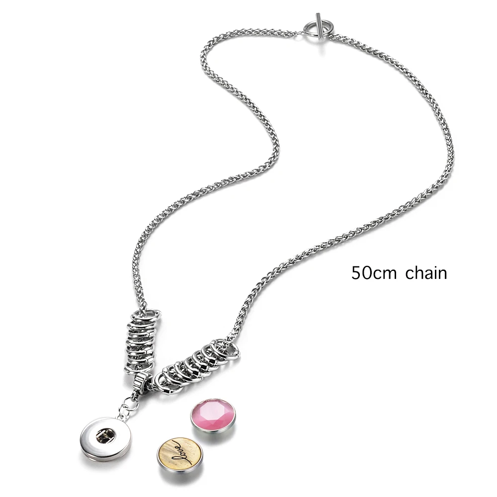 10pcs/lot Wholesale Interchangeable DIY Snap Neckalces for Women Fit 18mm Ginger Snap Button Charms with Circles 50cm Chain Gift