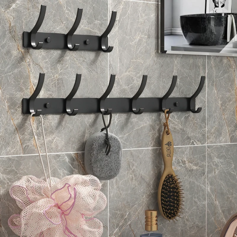 YUNJIEYA Black white Folding Robe Hooks Towel Hanger Nail Wall Rack Hooks Coat Clothes Holder for Bathroom Kitchen Accessories