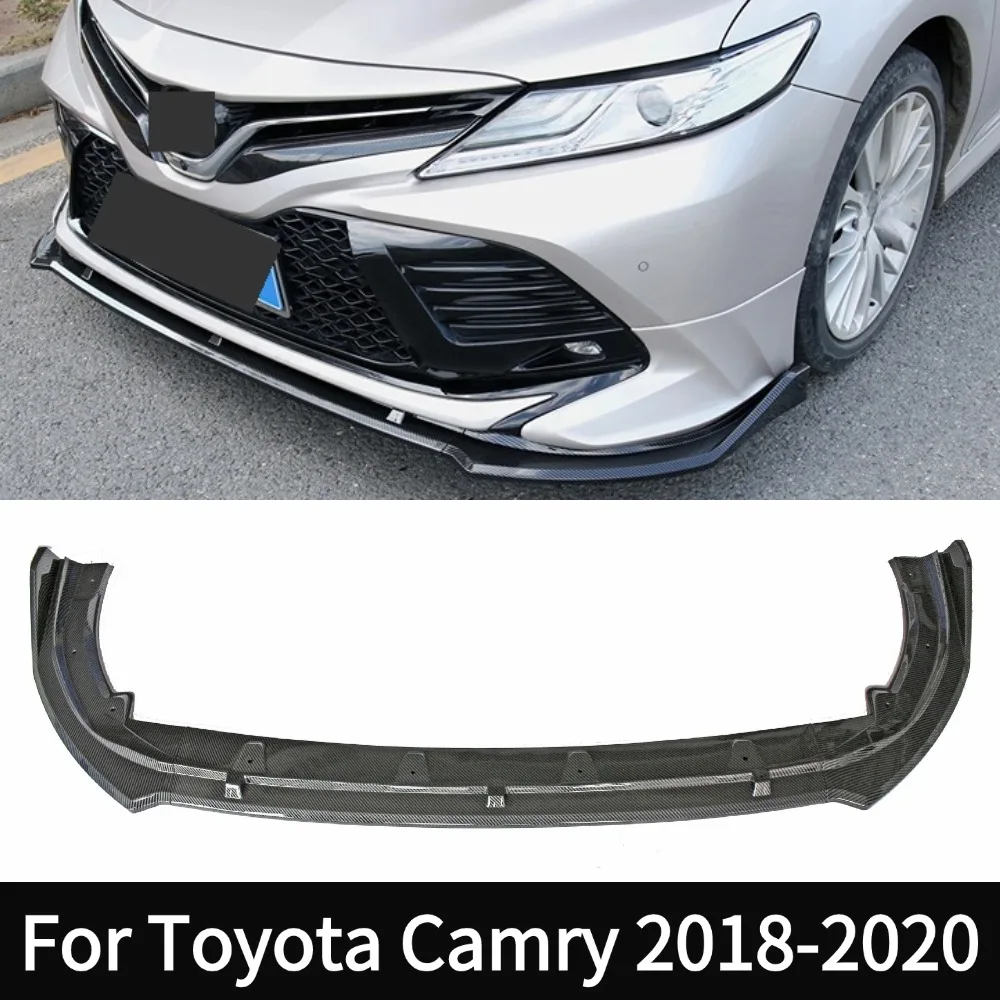 For 2018-2020 Toyota Camry Deluxe Edition Front Bumper Lip Chin Carbon Fiber Look Body Kit Diffuser Spoiler Deflector Refit Acce
