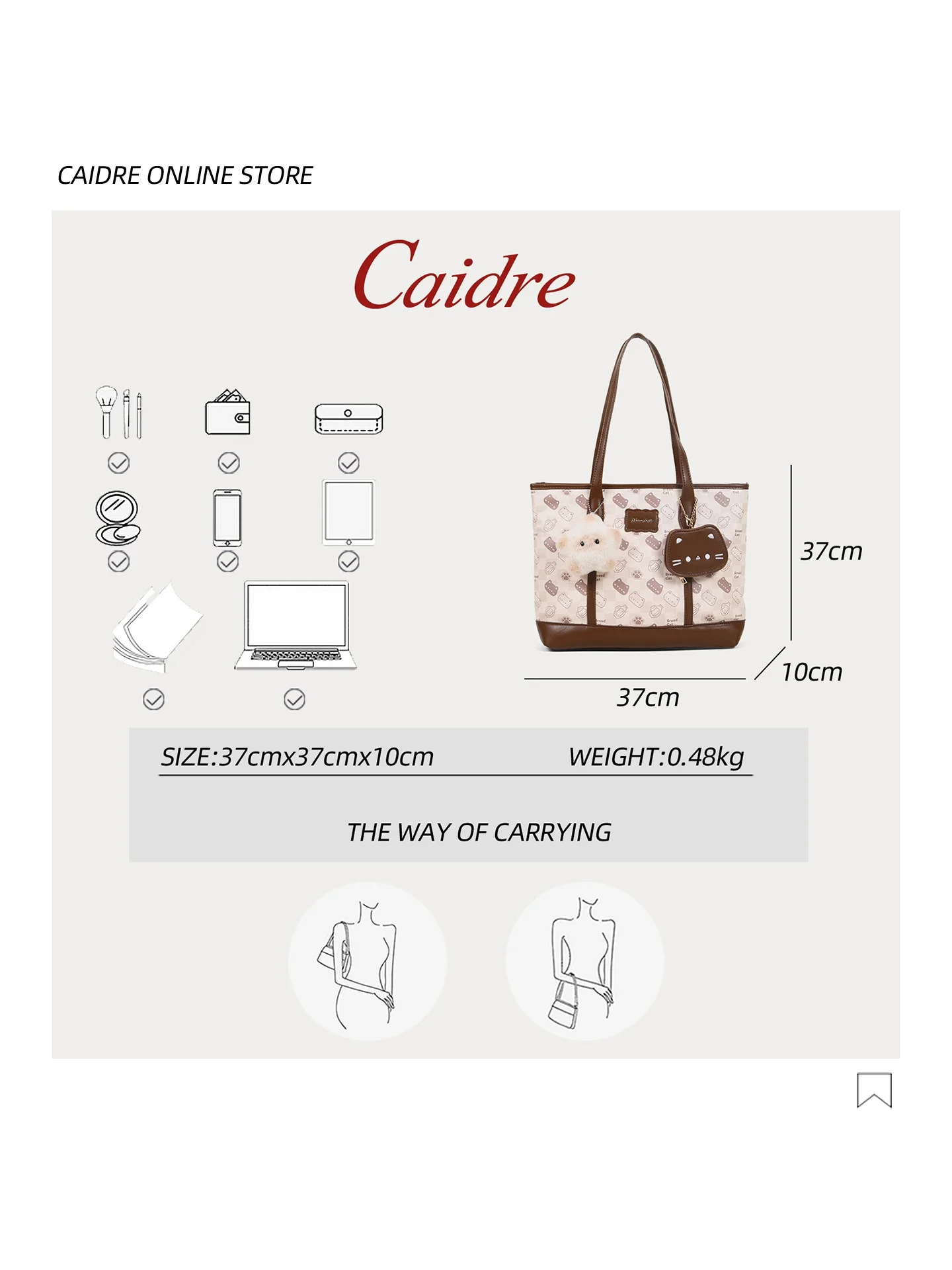 Caidre Adorable  Tot Bag Women's New 2026 Commuter Shoulder Bag Underarm Bag for College Students Korean Style Soft PU Lea...