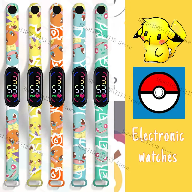 

Pokemon Pikachu Children's Watch Anime action figure Bulbasaur Print LED Electronic Waterproof Sports Bracelet Watch kids gifts