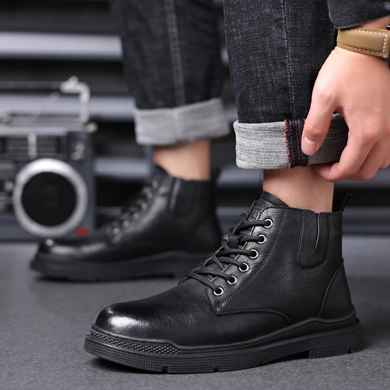 

2025 New Cotton-lined Men's Ankle Boots, Retro British High-top Men's Boots, Spring and Autumn Outdoor Men's Motorcycle Boots