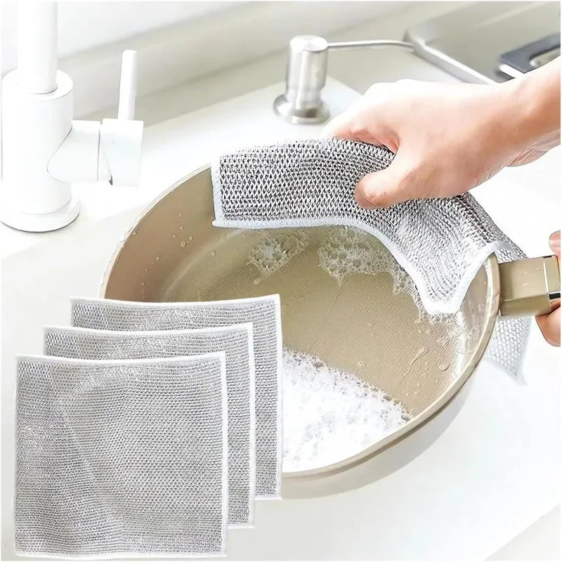 

Wholesale Metal Steel Wire Rags Cloth Home Kitchen Pot Pan Dishwashing Double-sided Dishcloth Cleaning Cloths Towel Scrubber Rag