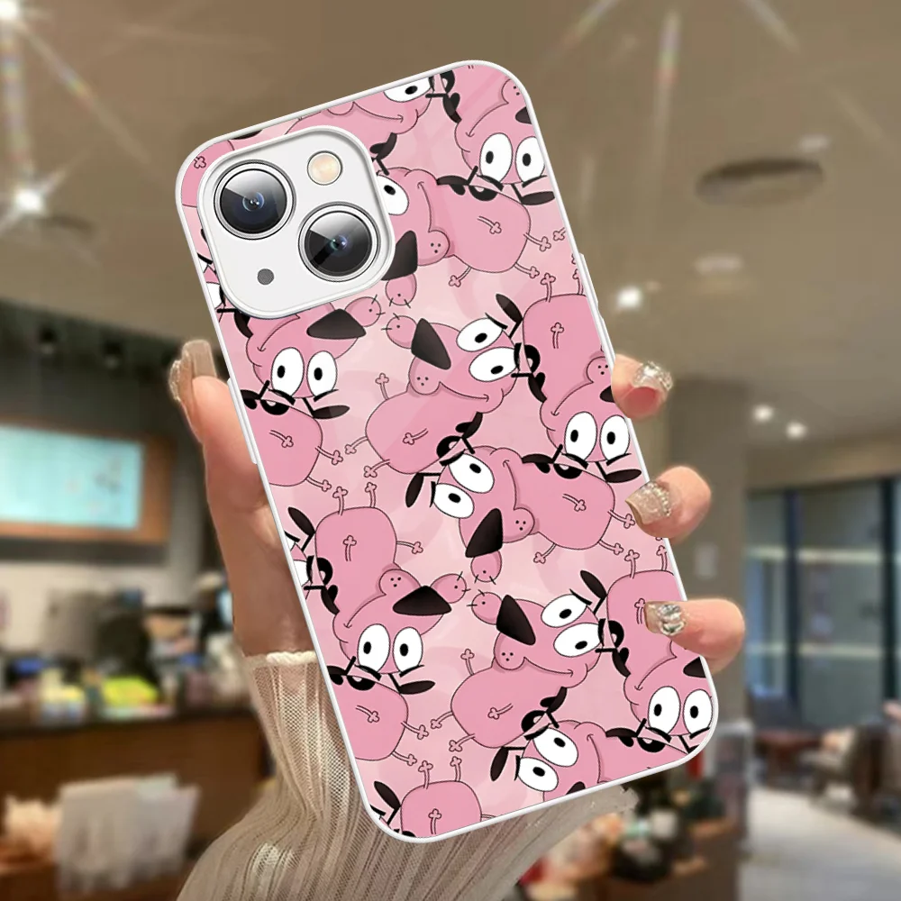 Courage C-Cowardly Dog Phone Case Tempered Glass For iphone 14 13 12 11 Pro Mini XS MAX 14Plus X XS XR Fundas