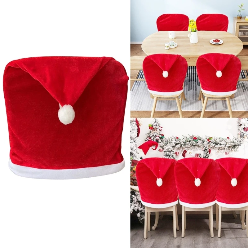 

Christmas Chair Cover Red Santa Hat Dining Back Covers for 2023 New Year Party Kitchen Table Home Decorations Dropship