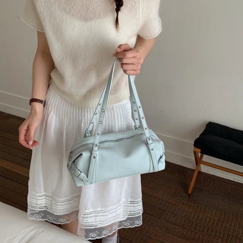 

Модная дизайнерская сумка для боулинга для женщин, мягкие сумки из искусственной кожи для шопинга и поездок на работу, однотонные большие сумки через плечо в стиле Y2K для девушек