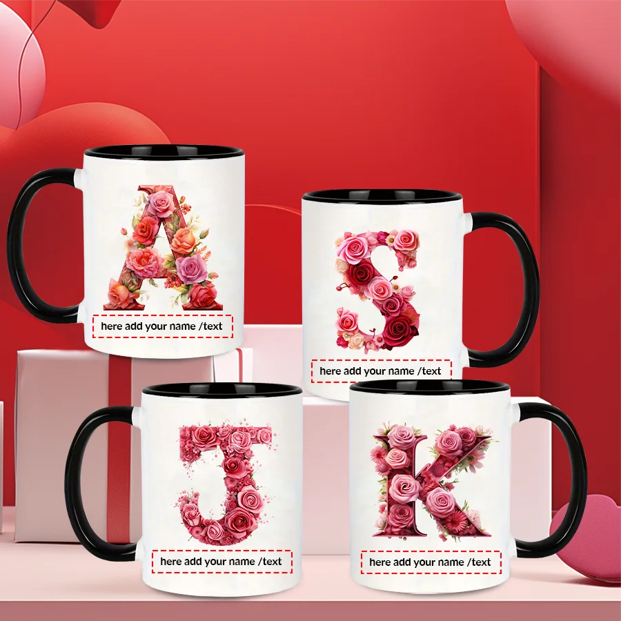 11oz Custom Design Name Exquisite Coffee Tumblers With Handgrip 3D Print Letters Hot Chocolate Party Festive Mugs Design Cups