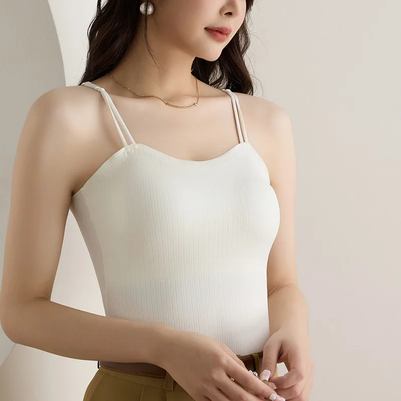 2PCS/Lot Beauty Back Sling Camis Top with Chest Pad Fixed Cup Inner Wear Outer Wear Thin Section Traceless Base Tube Top