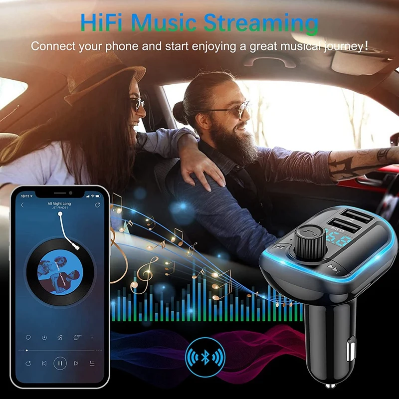 Car Bluetooth 5.0 FM Transmitter Car MP3 Player With LED Ambient Light Screen Radio Transmitter