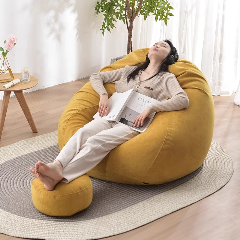 Single Recliner Inflatable Bean Bag Sofa Chair Outdoor Foldable Long Living Room Chair with Fabric Upholstery