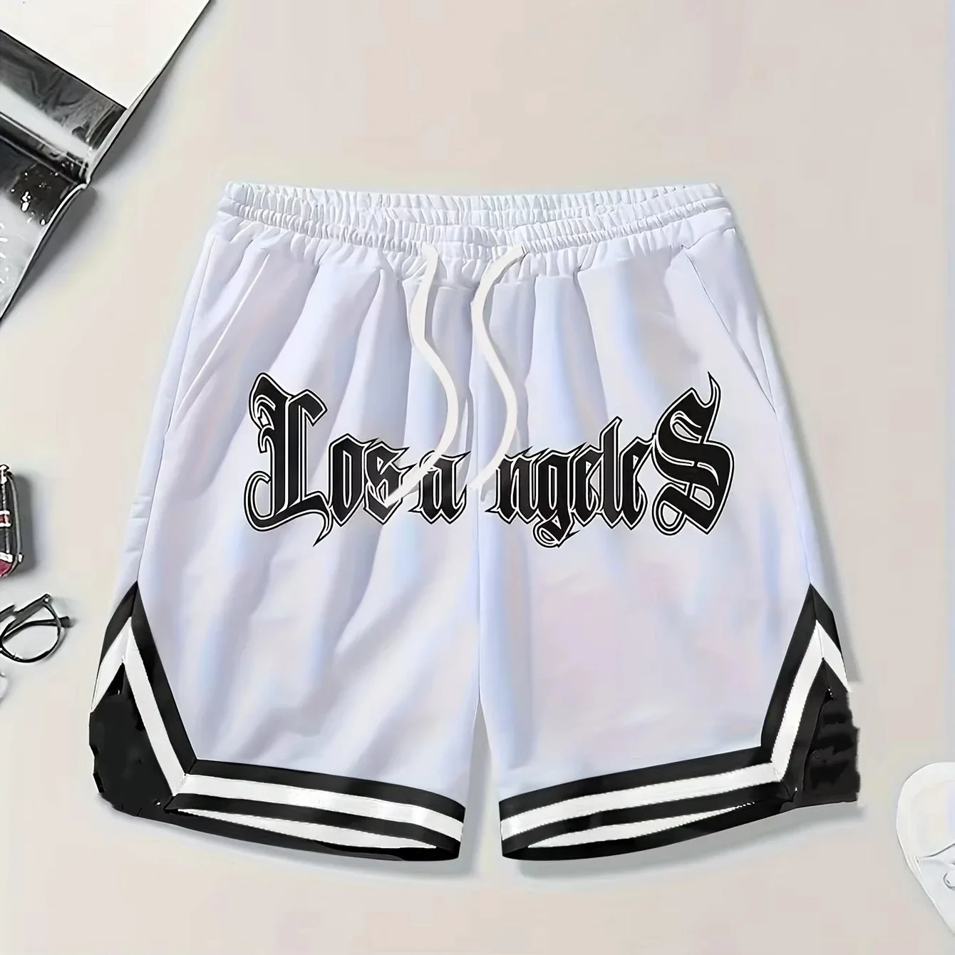 Neue 2026 Los Angeles Gothic Script Retro Basketball-Shorts für Herren, Schnelltrocknende Shorts Passend für Y2K – Detail 2
