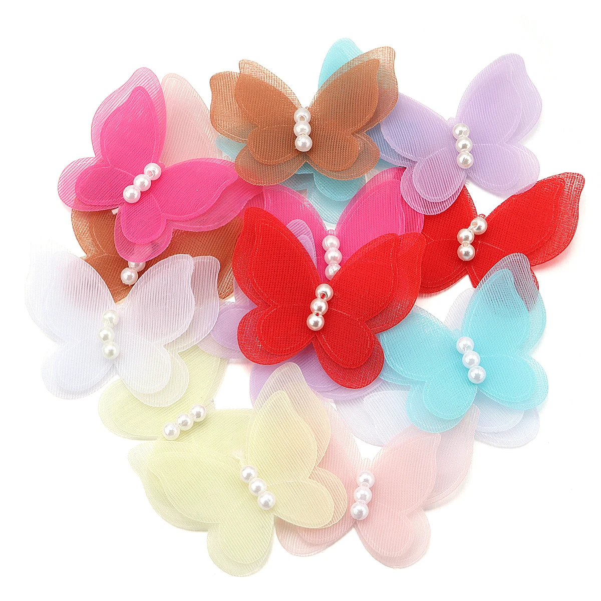 10 قطعة الأورجانزا النسيج فراشة يزين ثلاثية الأبعاد 4.3x3.7 سنتيمتر شبكة اللؤلؤ فراشة حالمة شفافة DIY بها بنفسك الخياطة الحرفية الديكور