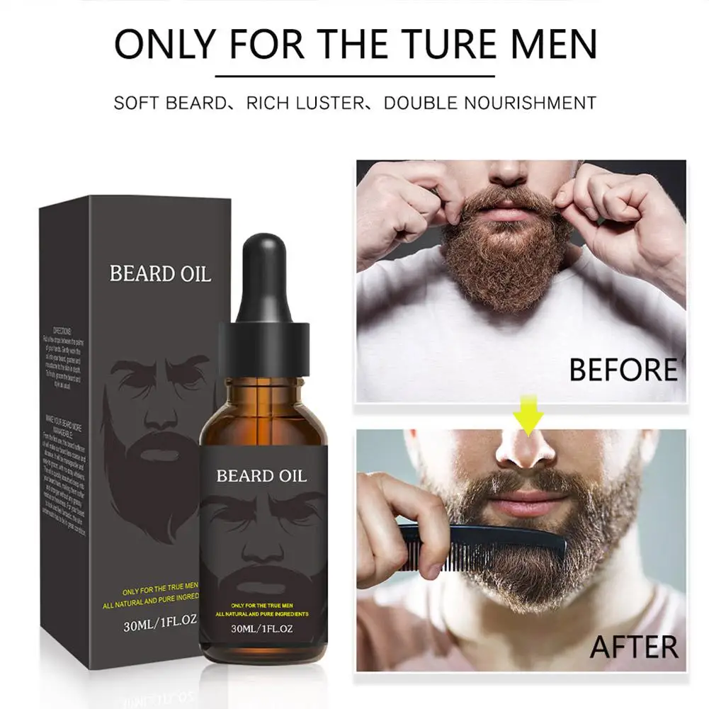 30ml Men Natural Beard Growth Oil Moisturizing Smoothing Conditioner Beard Oil Tools Dashing Gentlemen Beard Care E7Y2