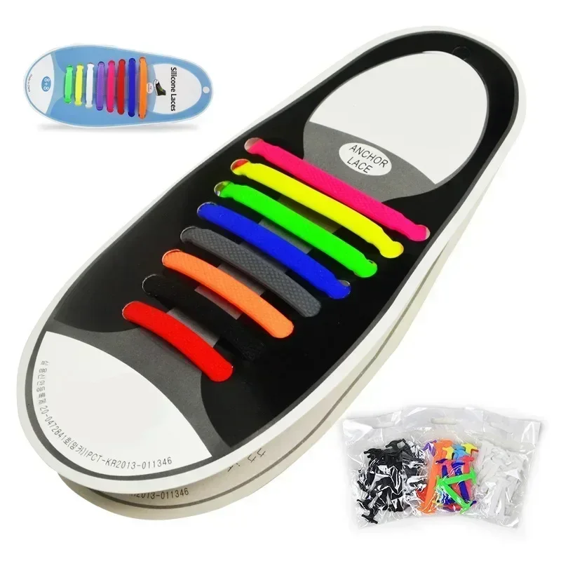 Silicone Elastic Shoelaces Special No Tie Shoelace Lacing Kids Adult Sneakers Quick Shoe Lace Creative Lazy Rubber Lace 16ps/Lot image 6