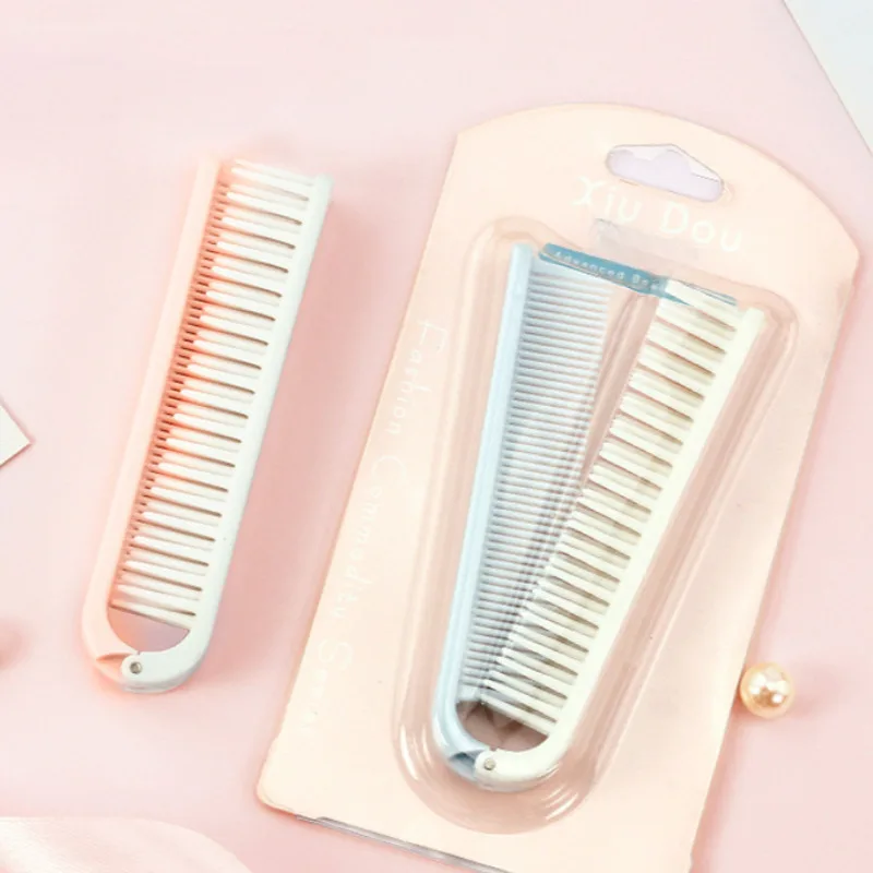Fashion Foldable Hair Comb - Portable 2-in-1 Mini Pocket Comb for Women & Travel, Stylish Plastic Folding Comb with Mirror（opp)