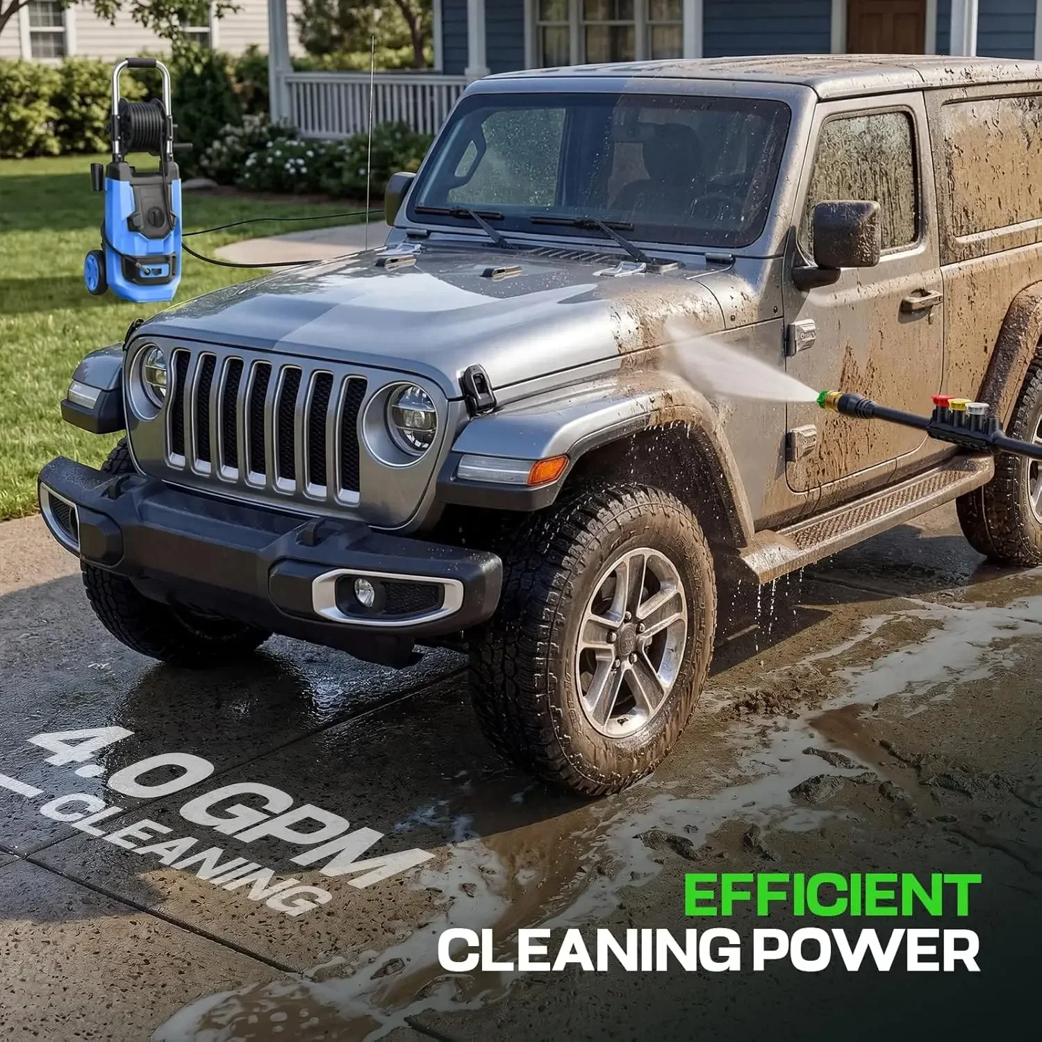 Electric Pressure Washer 5000 PSI Adjustable Pressure, Power Washer Electric Powered with 33ft Pressure Hose, 4 Nozzles and 500m