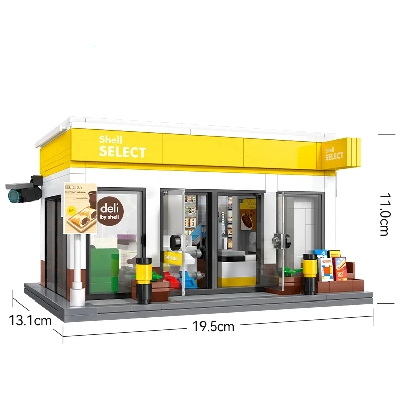 MOC Stad Retail Station Tankstation Wasstraat Serie Bouwsteen Model Supermarkt Bakstenen Speelgoed voor Kinderen DIY Geschenken