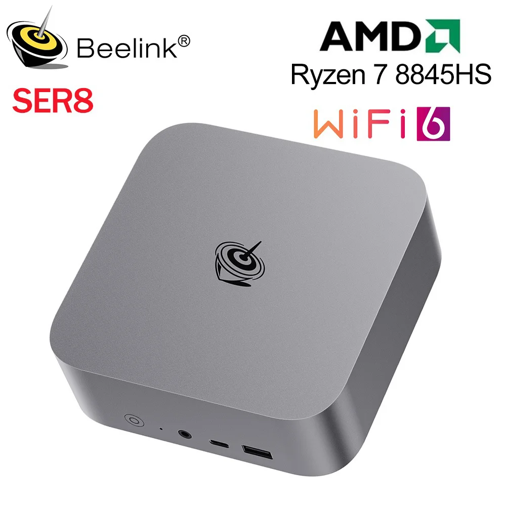 Мощный мини-ПК Beelink AI PC SER8 AMD Ryzen 7 8845HS 32G DDR5 1T NVME SSD с поддержкой WIFI6 2,5 Гбит/с Lan Type-C игровой компьютер