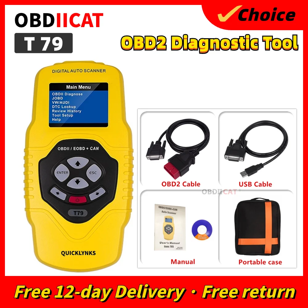 Quicklynks T79 Diagnostic Scanner Tool OBDII Auto Scanner Code Reader Support Multi-languages OBD 2