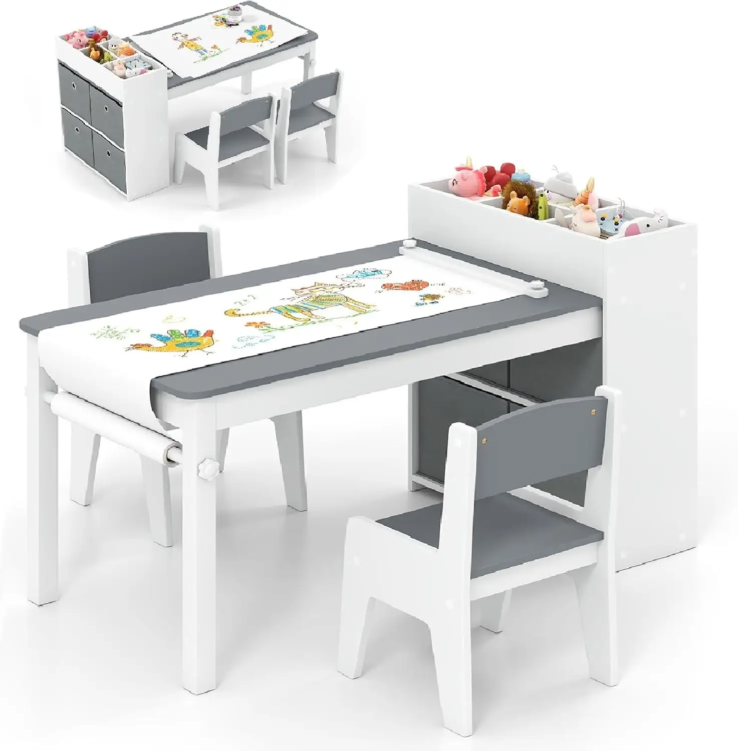 Set tavolo e sedie artistici per bambini, scrivania artigianale in legno con contenitori portaoggetti, per bambini dai 3 anni in su