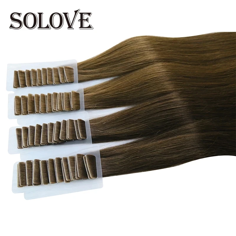 Straight PU Tape In Human Hair Extensions Natural Skin Weft Adhesive Invisible Tape Hair Brazilan Virgin Hair Extension 12\