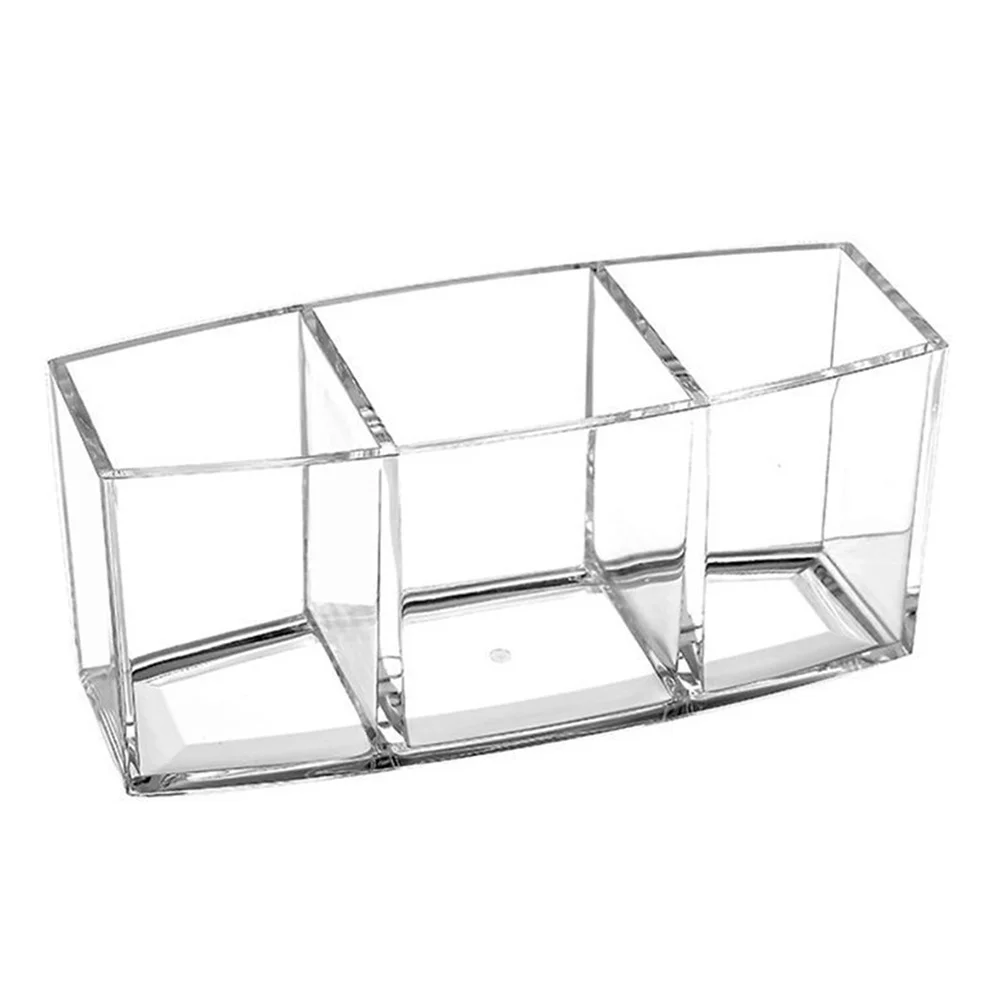 

Clear Makeup Brush Holder 3-Slot Cosmetics Storage Organizer For Women Girl Desktop Bathroom Vanity Plastic Makeup