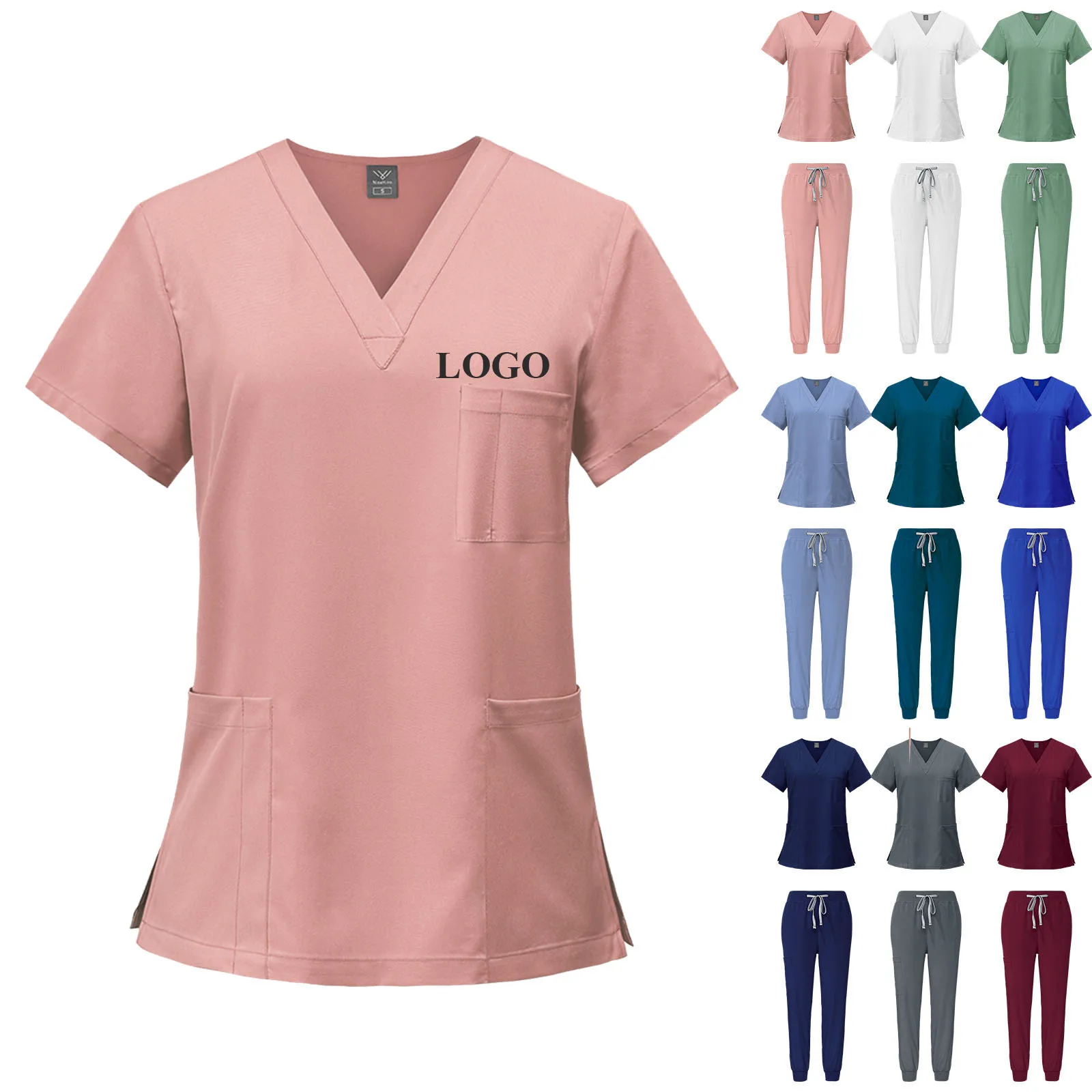 유니섹스 화이트 병원 유니폼, 간호사 뷰티 치과 살롱 작업복, 맞춤형 로고 유니폼, 의료 스크럽 조거 세트, 패션