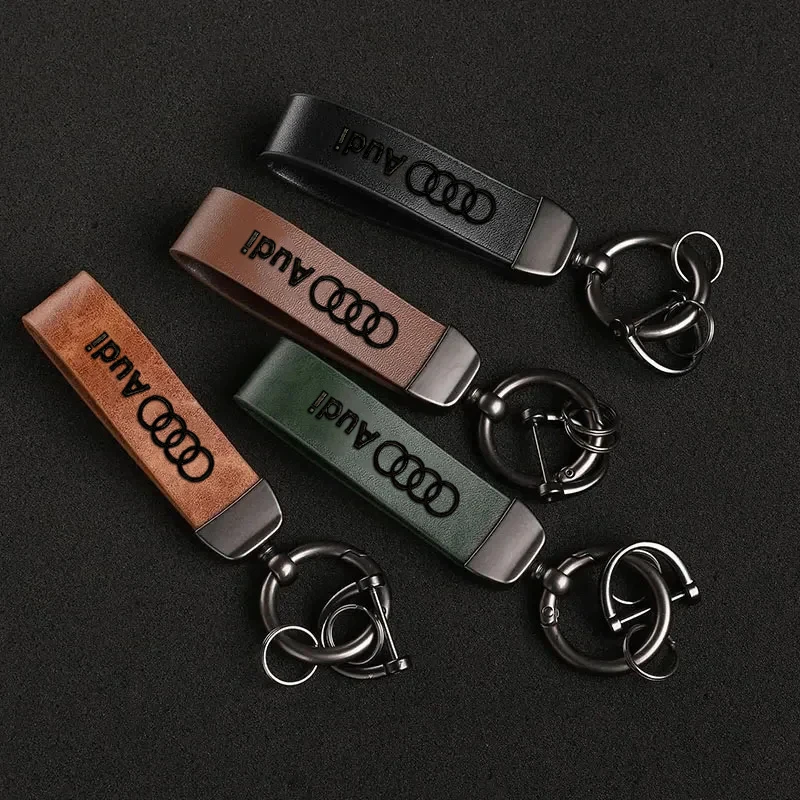 Leather Key Ring Sport Car Keychain Custom Gift With Emblem For Audi A4 A3 Q5 A1 A2 A5 A6 A7 A8 Q1 Q2 Q3 Q4 Q6 Q7 Q8 S5 B8 C6 TT