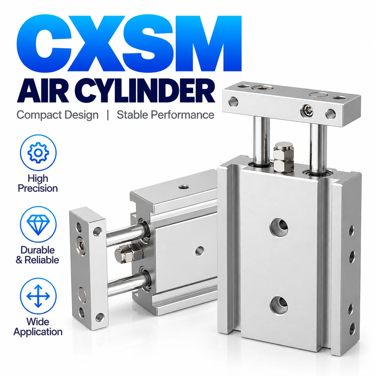 CXSM Pneumatic Dual Axis Double Rod Cylinder CXSM6 CXSM10 CXSM15 CXSM20 CXSM25 CXSM32 Double Piston Rod 10-150mm Stroke